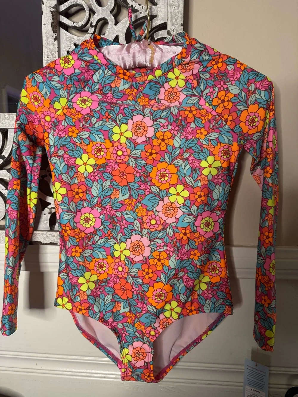 Cat & Jack Kids Long-Sleeve Floral One-Piece Swimsuit - Pink Multi